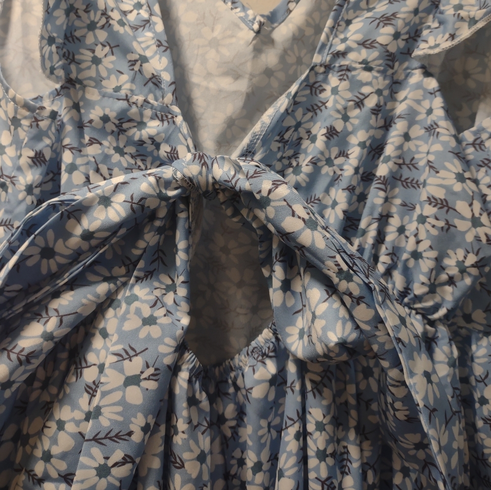 Women's Blue flowered Dress, 0XL - Picture 3 of 4